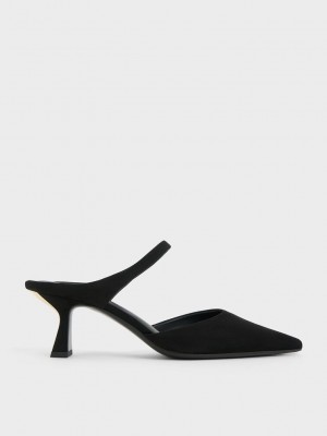 Charles & Keith Textured Slant Heel Mules Negros | 8063574-UL