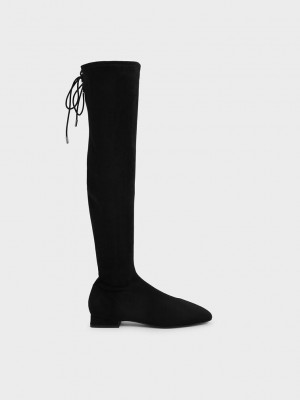 Charles & Keith Textured Thigh High Boots Negros | 8423670-LZ