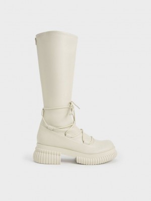 Charles & Keith Tie-Around Knee-High Boots Rosas | 1346857-TM