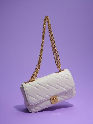 Charles & Keith Tillie Acolchado Chain Bag Creme | 1476835-QC