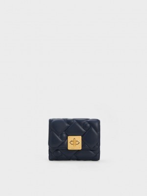 Charles & Keith Tillie Acolchado Wallet Azul Marino | 7196530-XM