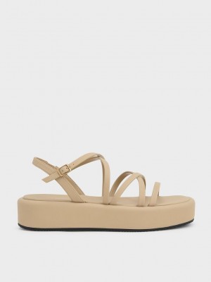 Charles & Keith Tiras Acolchado Flatforms Marrom | 6941273-UC