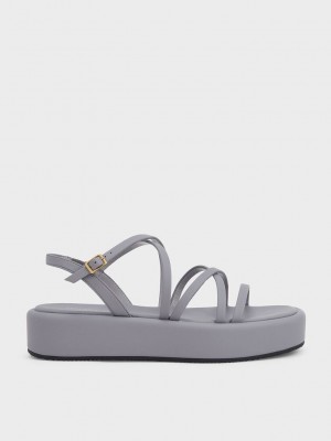 Charles & Keith Tiras Acolchado Flatforms Grises | 9025834-RJ