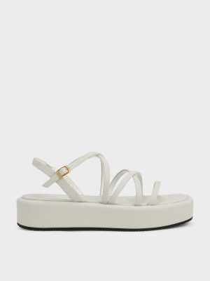 Charles & Keith Tiras Acolchado Flatforms Blancos | 9867521-VN