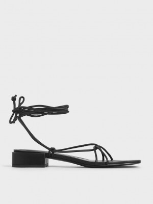 Charles & Keith Tiras Ankle Tie Sandals Negros | 2594601-ER