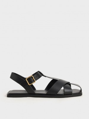 Charles & Keith Tiras Crossover Sandals Negros | 0297836-QM