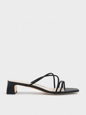 Charles & Keith Tiras Puntera Ring Sandals Negros | 4710263-SE