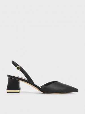 Charles & Keith Trapeze Heel Destalonadas Pumps Negros | 0815642-HZ