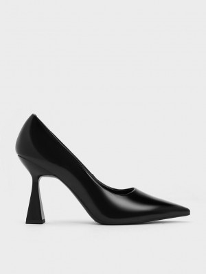 Charles & Keith Trapeze Heel Pointed-Puntera Pumps Negros | 0674531-XS