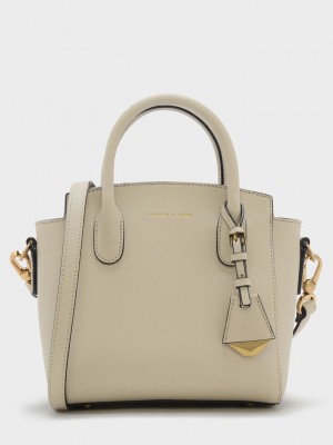 Charles & Keith Trapeze Tote Bag Blancos | 8649152-BQ
