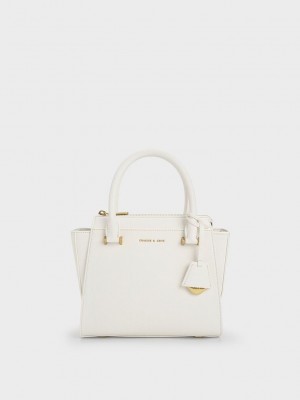 Charles & Keith Trapeze Tote Bag Blancos | 2085694-BV