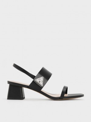 Charles & Keith Trice Metallic Accent Block Heel Sandals Negros | 0758496-QX
