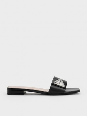 Charles & Keith Trice Metallic Accent Chanclas Sandals Negros | 1239576-MH