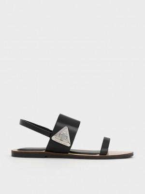 Charles & Keith Trice Metallic Accent Double Correa Sandals Negros | 0347582-UP
