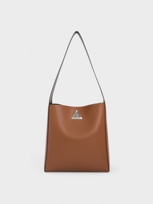 Charles & Keith Trice Metallic Accent Large Hobo Bag Marrom | 1609348-MY