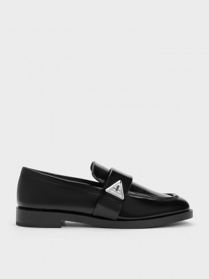 Charles & Keith Trice Metallic Accent Loafers Negros | 7921036-VQ