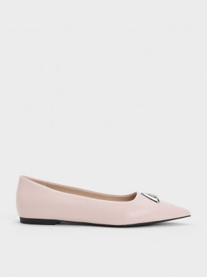 Charles & Keith Trice Metallic Accent Pointed-Puntera Flats Beige | 3875026-LQ