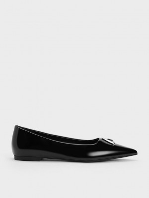 Charles & Keith Trice Metallic Accent Pointed-Puntera Flats Negros | 2509487-XB