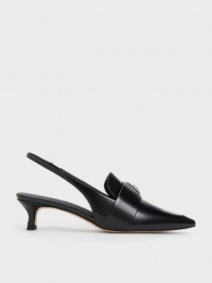 Charles & Keith Trice Metallic Accent Pointed-Puntera Destalonadas Pumps Negros | 3184265-WP