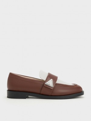 Charles & Keith Trice Two-Tone Metallic Accent Loafers Marrom | 3615089-DC