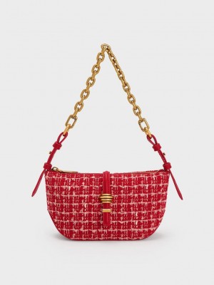 Charles & Keith Trudy Tweed Belted Geometric Bag Rojos | 2361740-MI