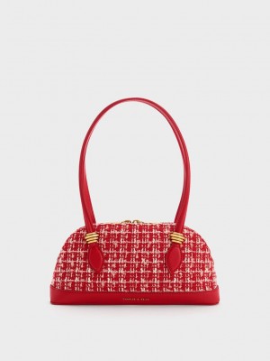 Charles & Keith Trudy Tweed Elongated Handle Shoulder Bag Rojos | 0965214-BC