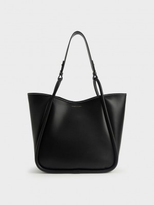 Charles & Keith Tubular Slouchy Tote Bag Negros | 9420815-RL