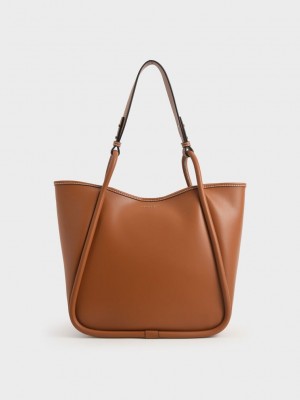 Charles & Keith Tubular Slouchy Tote Bag Marrom | 3124056-XM
