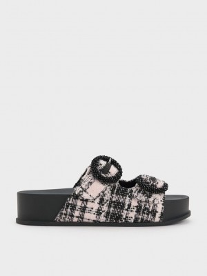 Charles & Keith Tweed Beaded Circle Chanclas Sandals Rosas | 3672518-XG