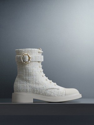 Charles & Keith Tweed Pearl Hebilla Encaje-Up Ankle Boots Rosas | 0843167-DJ