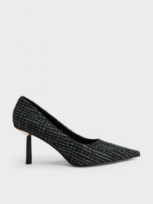 Charles & Keith Tweed Pointed-Puntera Cylindrical Heel Pumps Multicolor | 9154683-ID