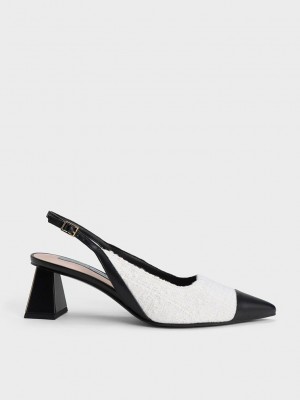 Charles & Keith Tweed Puntera Cap Destalonadas Pumps Blancos | 8941273-PW
