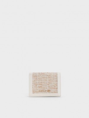 Charles & Keith Tweed Snap Button Mini Corta Wallet Blancos | 6918572-UK
