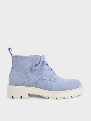 Charles & Keith Twill Encaje-Up Ankle Boots Azules Claro | 0329654-XO