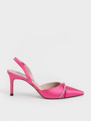 Charles & Keith Twist Detail Satin Destalonadas Pumps Rosas | 5094826-DH