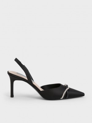 Charles & Keith Twist Detail Satin Destalonadas Pumps Negros | 8490756-RJ