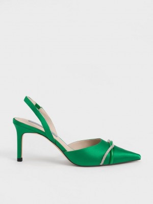 Charles & Keith Twist Detail Satin Destalonadas Pumps Verdes | 2948650-MI