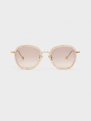 Charles & Keith Twisted Metallic Butterfly Sunglasses Coral | 2754038-GD