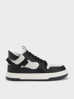 Charles & Keith Two-Tone High-Top Plataforma Sneakers Negros | 8096374-GR