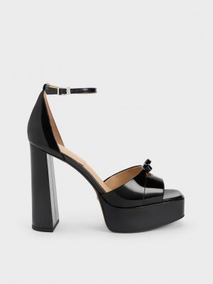 Charles & Keith Verona Charol Cuero Plataforma Sandals Negros | 9458706-PZ