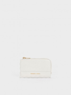 Charles & Keith Wavy Trim Zip Wallet Blancos | 0536741-RY