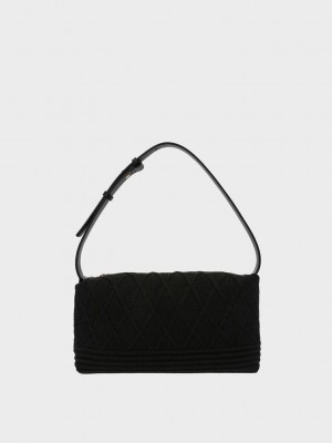 Charles & Keith Willa De Punto Shoulder Bag Negros | 3275964-YL