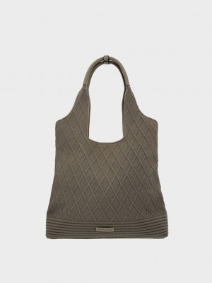 Charles & Keith Willa De Punto Tote Bag Kaki | 3420619-JM