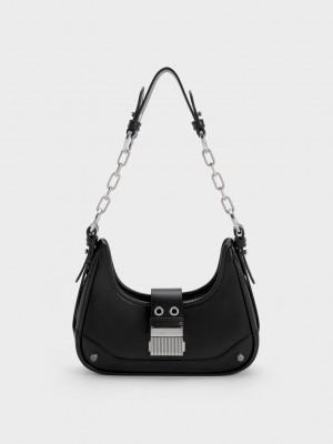Charles & Keith Winslet Belted Hobo Bag Negros | 6394218-OY