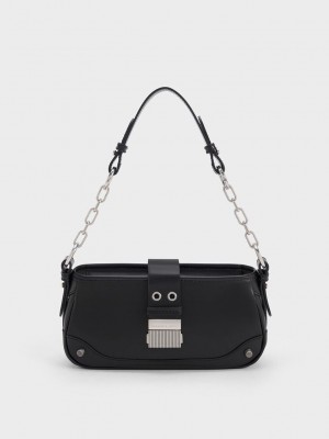 Charles & Keith Winslet Belted Shoulder Bag Negros | 4970356-XI