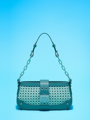 Charles & Keith Winslet Woven Belted Shoulder Bag Turquesa | 4160395-HQ