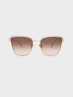 Charles & Keith Wire-Frame Cat-Eye Sunglasses Rosas Dorados | 4572690-RX