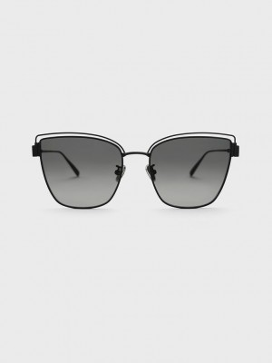 Charles & Keith Wire-Frame Cat-Eye Sunglasses Negros | 6420137-VK
