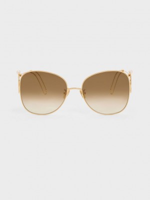 Charles & Keith Wire Frame Butterfly Sunglasses Dorados | 8469513-CS
