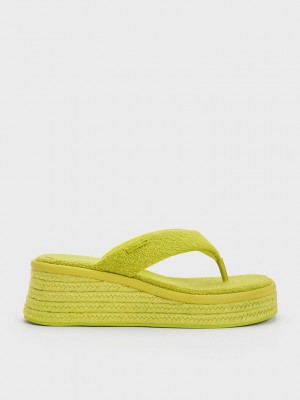 Charles & Keith Woven Alpargata Tanga Sandals Verdes Claro | 6084159-ZC